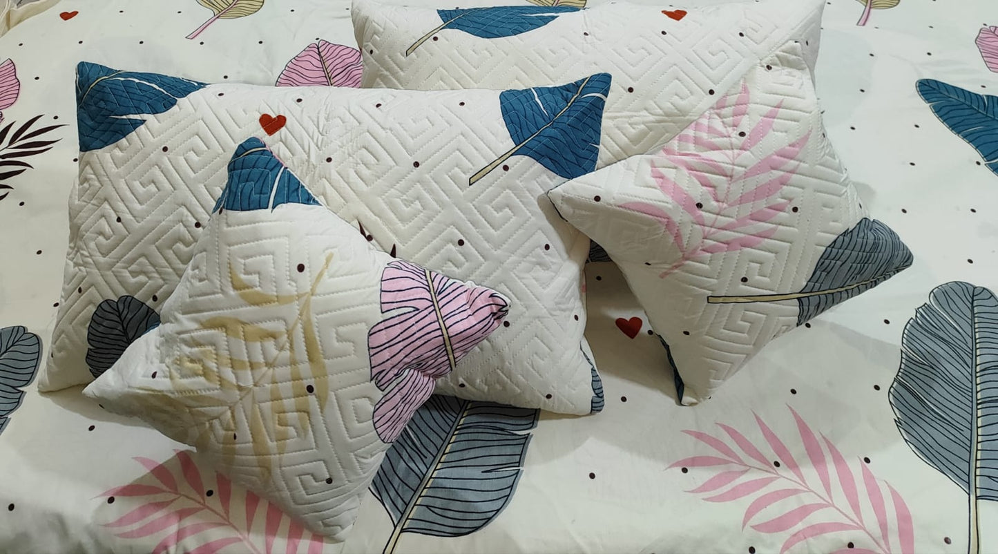 Cream 5 Pc Bedsheet Set ( 1 bedsheet + 2 cushions + 2 pillow covers)