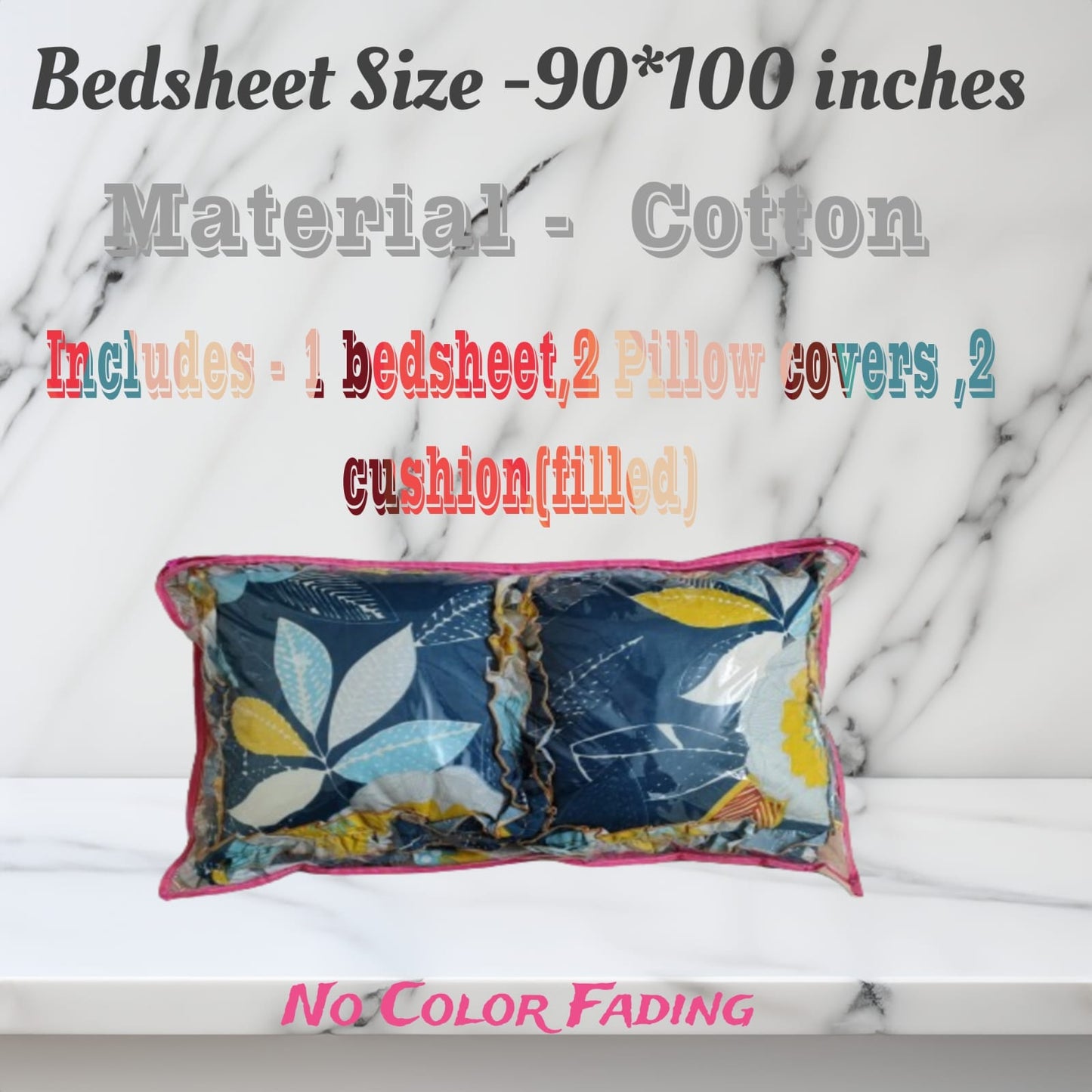 Quilted 5 Pc Bedsheet Set ( 1 bedsheet + 2 cushions + 2 pillow covers)