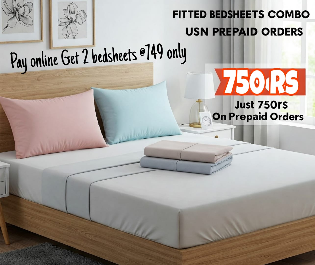 Fitted Bedsheet combo - 2 Premium bedsheets for price of just 1 bedsheet
