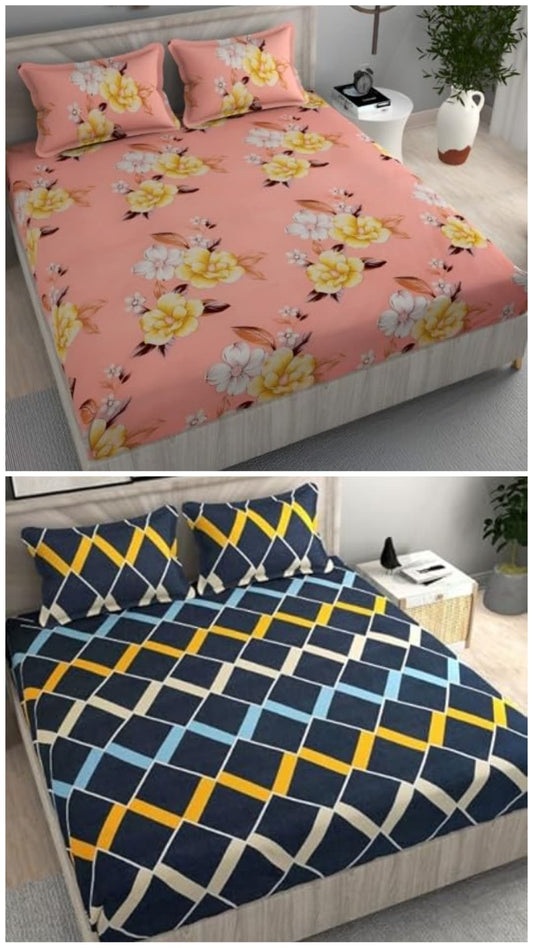 Premium  Elastic Bedsheets With Two Pillow Covers(Buy 1 Get 1 Free)