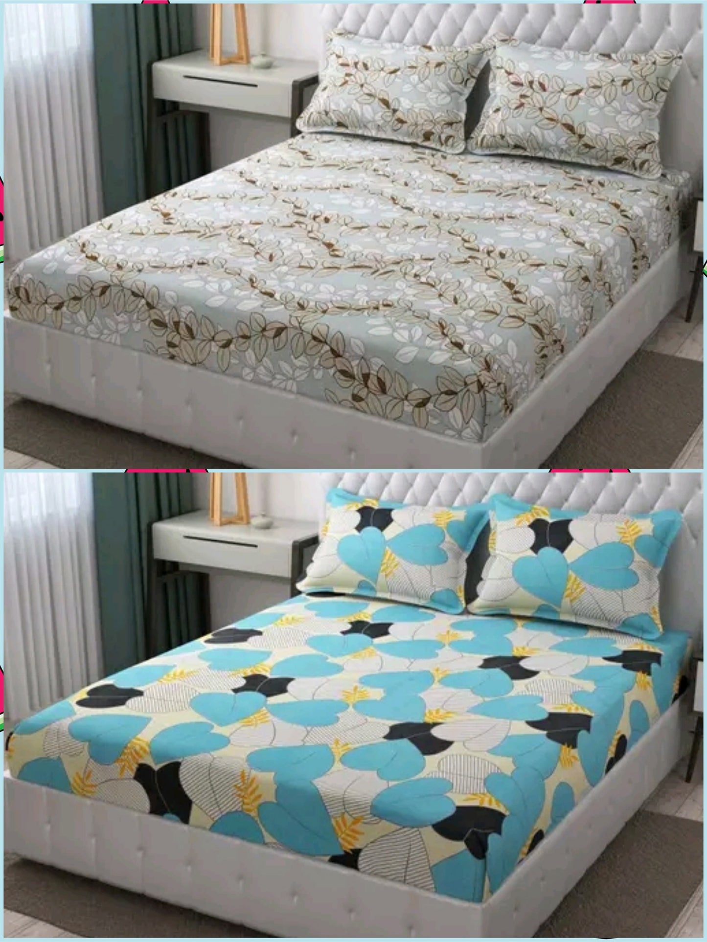 King Size Elastic Bedsheets With Two Pillow Covers(Buy 1 Get 1 Free)