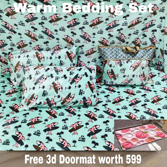 Warm flannel Imported Bedsheet(With free 3d DoorMat)