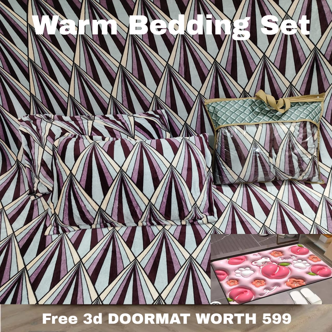Warm flannel Imported Bedsheet(With free 3d DoorMat)