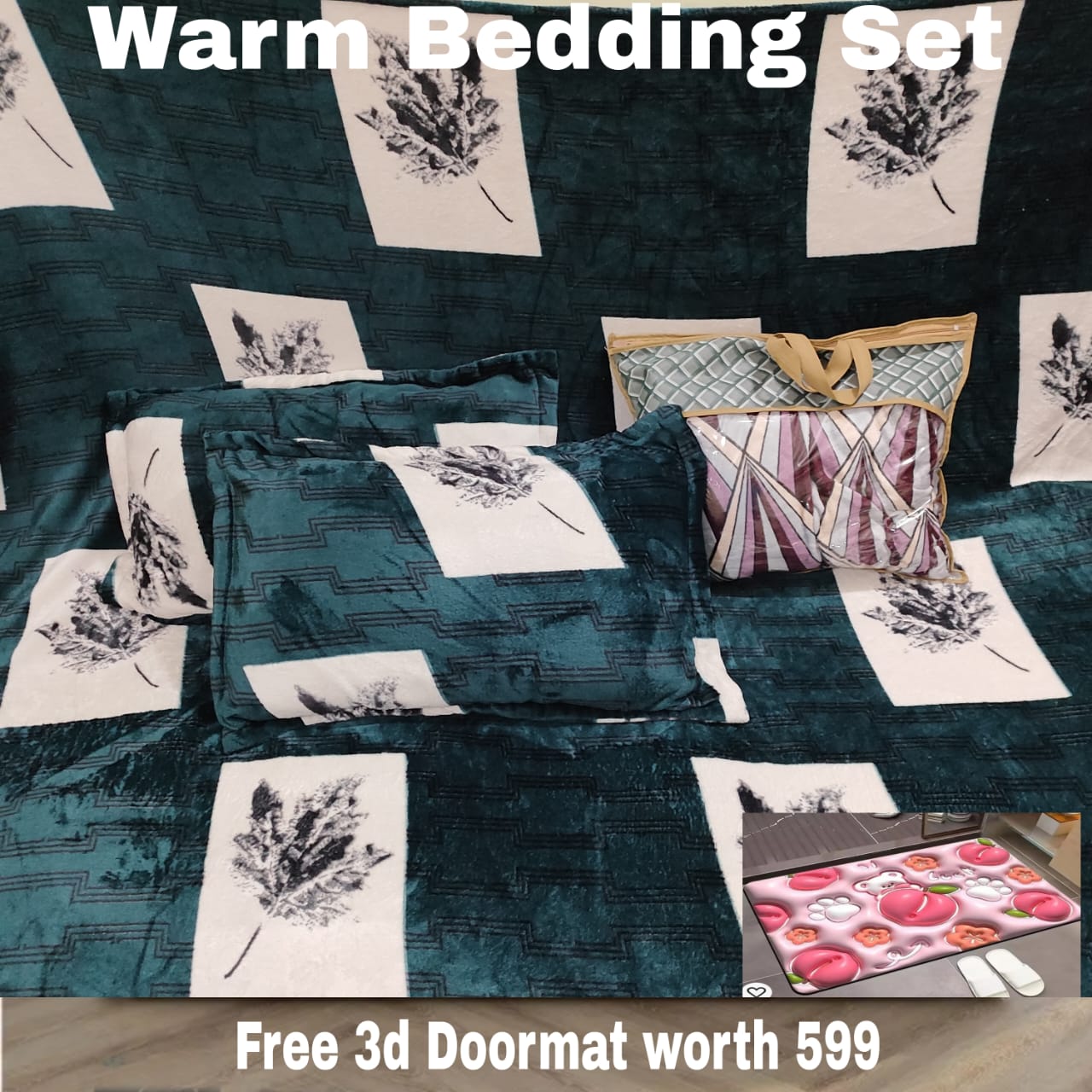 Warm flannel Imported Bedsheet(With free 3d DoorMat)