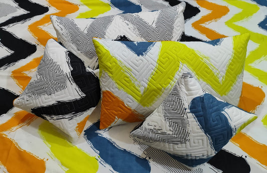 Multi 5 Pc Bedsheet Set ( 1 bedsheet + 2 cushions + 2 pillow covers)