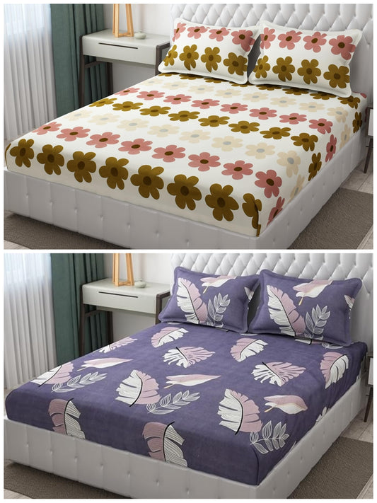 King Size Elastic Bedsheets With Two Pillow Covers(Buy 1 Get 1 Free)