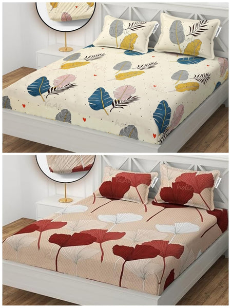 Premium  Elastic Bedsheets With Two Pillow Covers(Buy 1 Get 1 Free)