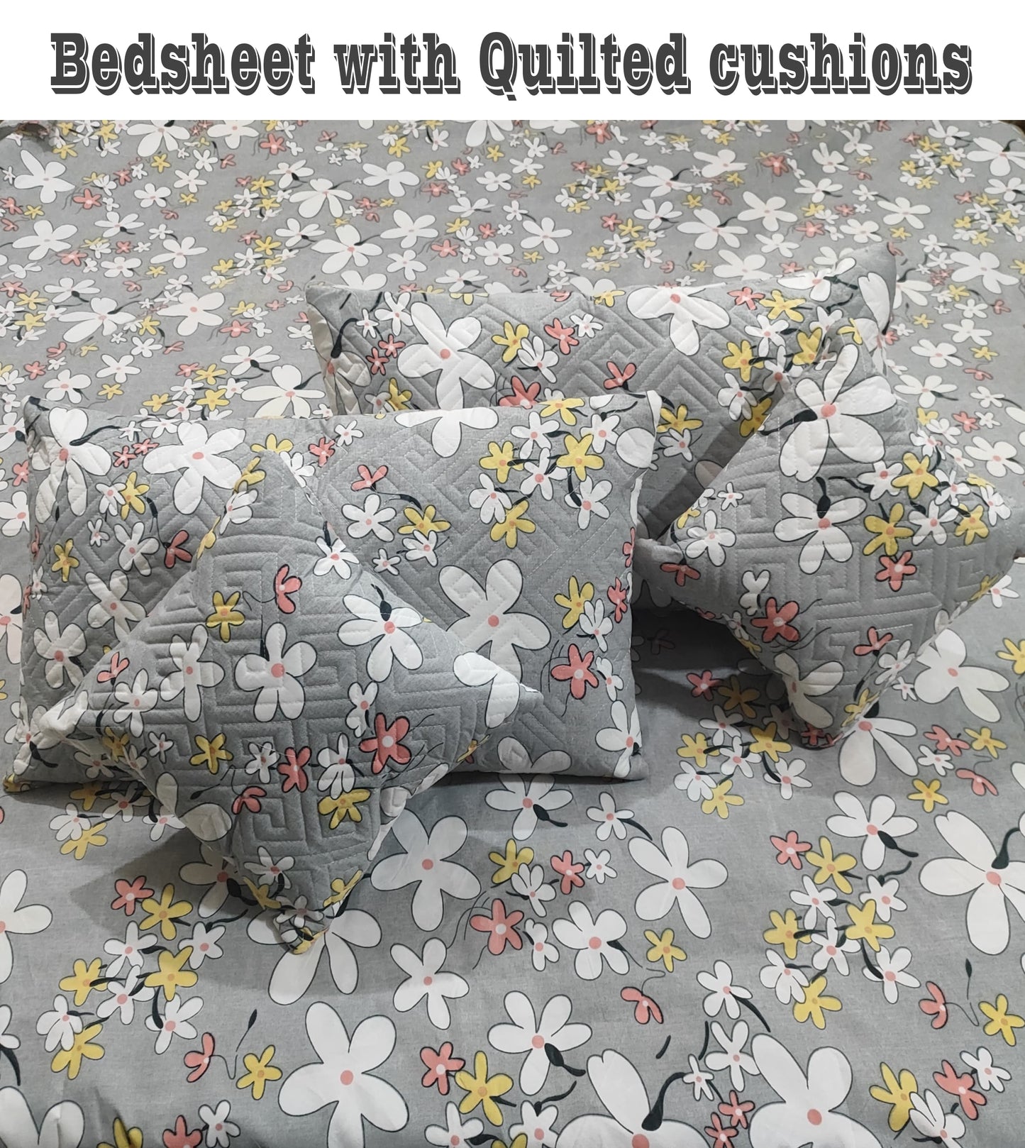 Quilted 5 Pc Bedsheet Set ( 1 bedsheet + 2 cushions + 2 pillow covers)