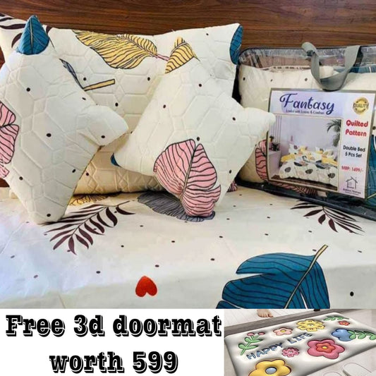 Cream 5 Pc Bedsheet Set ( 1 bedsheet + 2 cushions + 2 pillow covers)