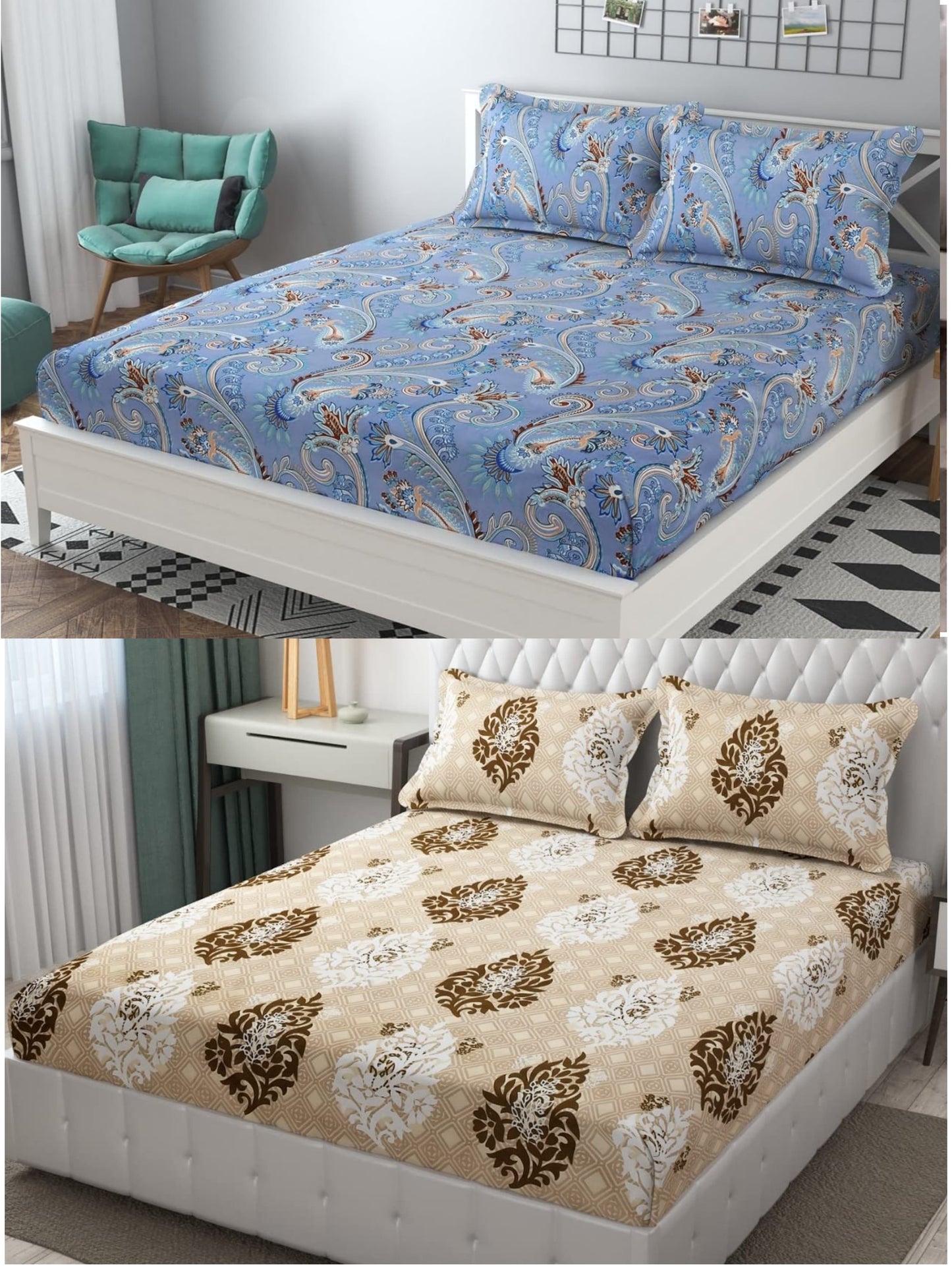 King Size Elastic Bedsheets With Two Pillow Covers(Buy 1 Get 1 Free)