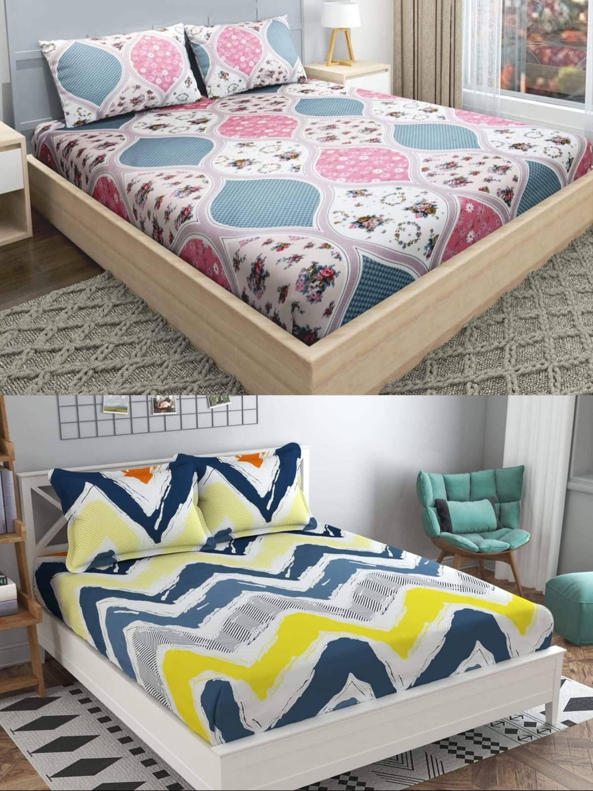 Premium  Elastic Bedsheets With Two Pillow Covers(Buy 1 Get 1 Free)
